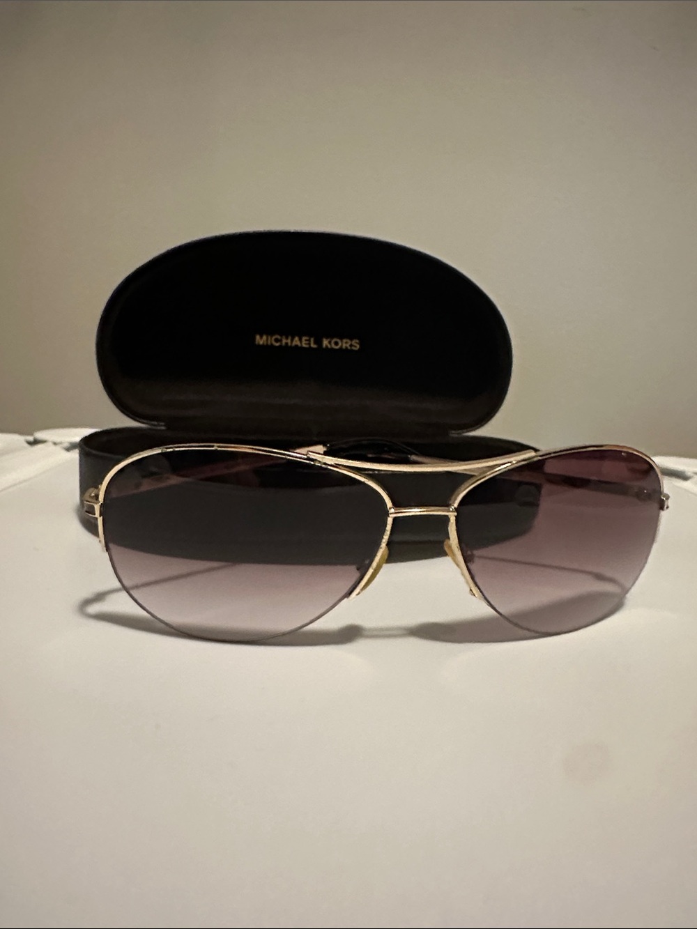 Michael Kors Gold Aviator Sunglasses with Gradient Brown-Tinted Lenses